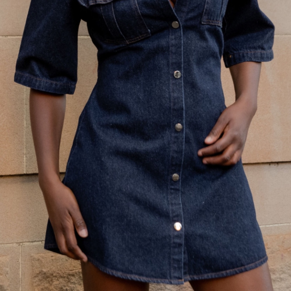 NEW Leilani mini dress - DENIM SHORT SLEEVE BUTTON UP DRESS in INDIGO DENIM